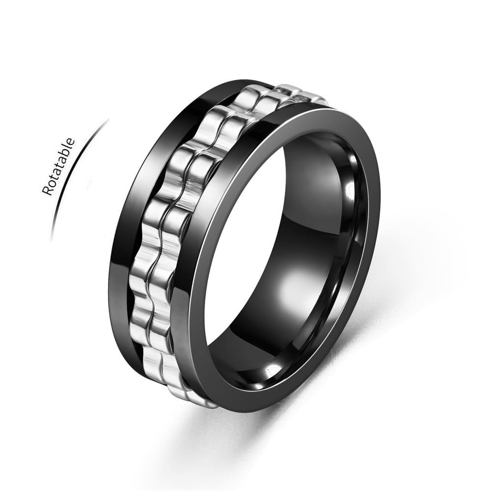 Anxiety Ring Zahnrad Rotierend - Schwarz Silber