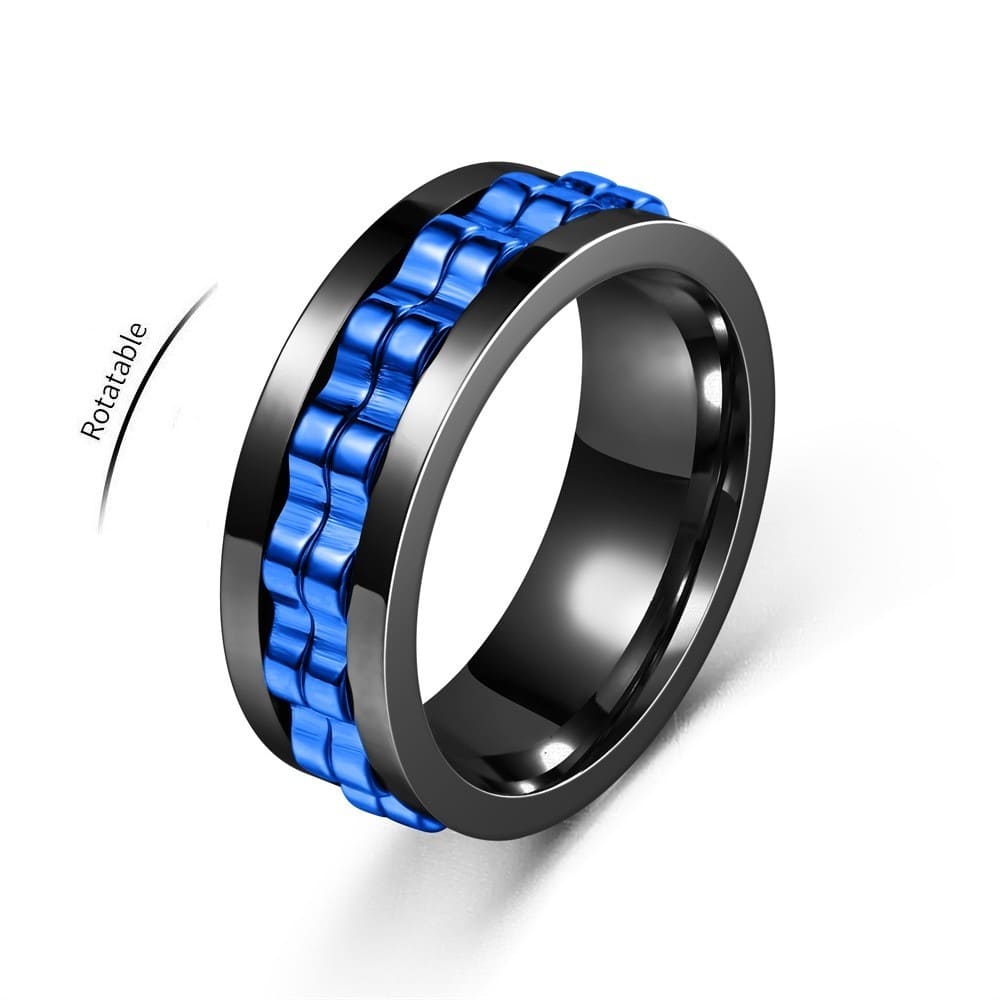 Anxiety Ring Zahnrad Rotierend - Schwarz Blau