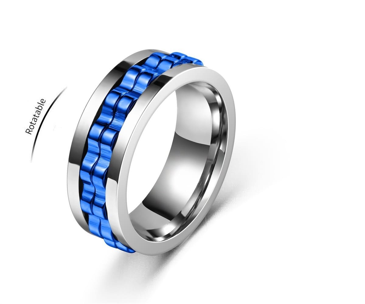 Anxiety Ring Zahnrad Rotierend - Silber Blau
