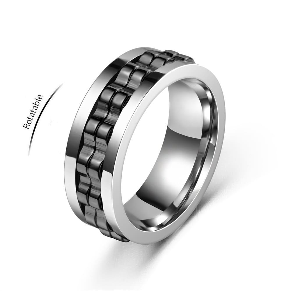 Anxiety Ring Zahnrad Rotierend - Silber Schwarz