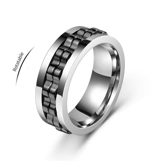 Anxiety Ring Zahnrad Rotierend - Silber Schwarz